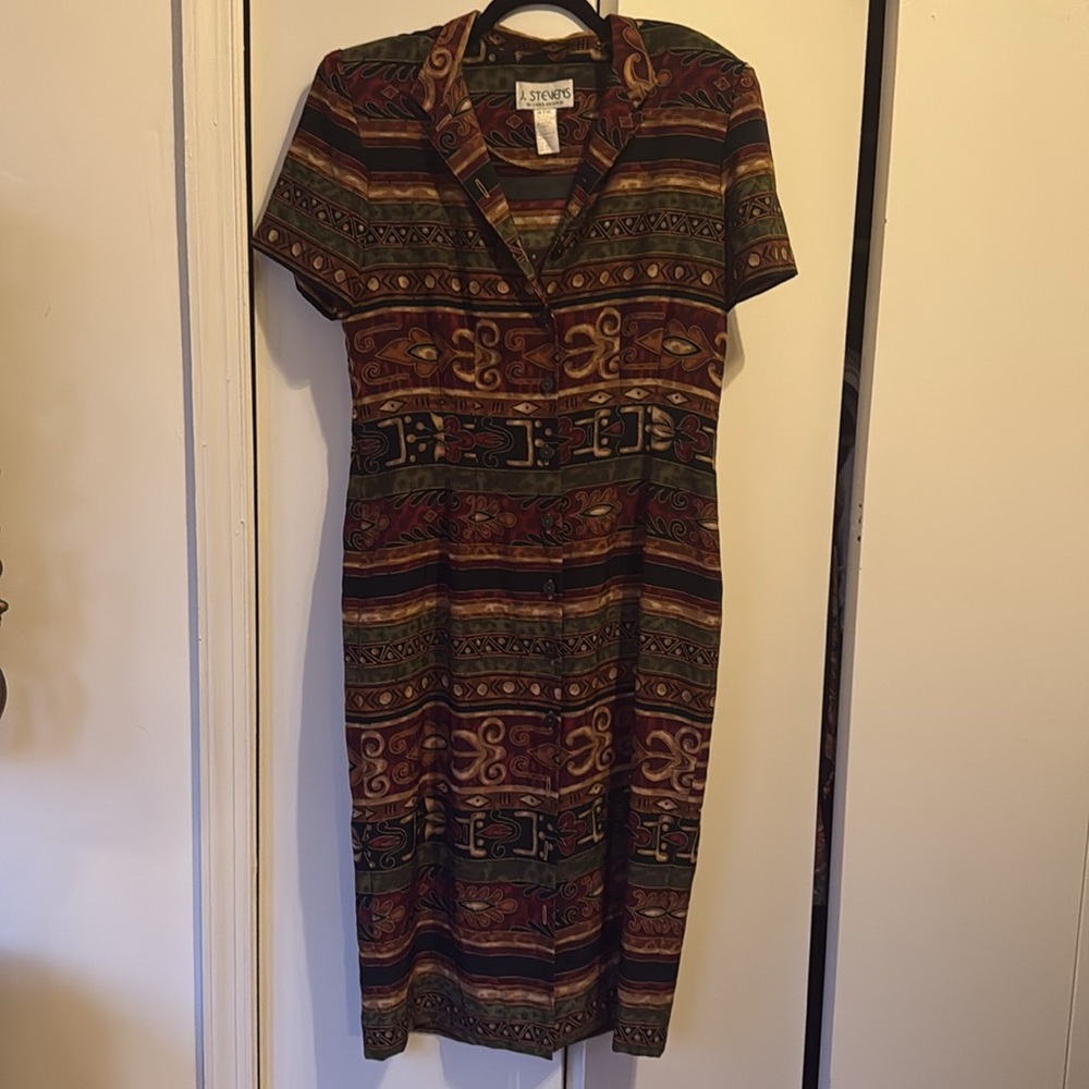 J. Steven’s Vintage 90’s Retro Patterned Button Down Midi Dress